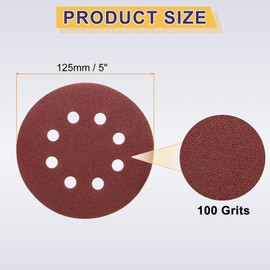 HARFINGTON 100pcs Hook and Loop Sanding Discs 5" 8-Hole 100 Grits Aluminum Oxide Abrasive Sandpaper for Random Orbital Sander Woodworking Sand Automotive Paint, Red