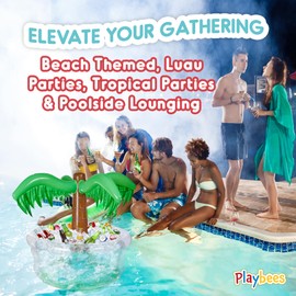 Playbees Inflatable Palm Tree Cooler 28" - Blow Up Palm Tree Party Cooler, Luau Hawaiian Tropical Beach Theme, Summer Swimming Pool Party Decorations - Outdoor Party Supplies - Kids Adults Birthday