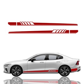 YYTQP 2 PCS Car Side Skirt Body Stickers, 7.38Ft x 0.37Ft Long Stripes Stickers, Car Decal Stripe Stickers Decoration Racing Accessories for Most Cars, Trucks, SUVs (Red)