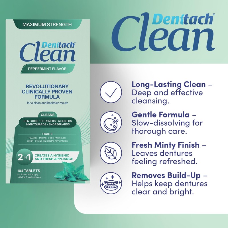 Denttach Clean Retainer Cleaner Tablets, Denture Cleaning Tablets, Maximum Strength