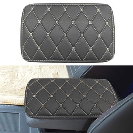 LHDOS Leather Center Console Cover for Cars, Waterproof Arm Rest Box Protective Cover Car Center Console Cushion Pad, Universal Middle Console Armrest Pad Cover for Most Vehicles (Black/Beige)