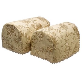 Tapestry Style Pair of Round Arm Caps Lace Trim Floral Sofa Furniture Cover Antimacassar (Beige)