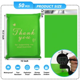 Jowlroel Thank You Poly Mailer 12x15.5 Inch 50 Pcs, Waterproof and Tear-Resistant Shipping Bags for Clothing, Strong Mailing Bags with Self-Seal, Cute Packaging Bags for Small Business - Green