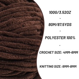 4 Pack Chunky Chenille Yarn for Crocheting, Baby Yarn for Crocheting Soft Blanket, 349.9 yds /14.1 oz Crochet Yarn, Bulky 5 Amigurumi Yarns, Fluffy Velvet Yarns for Knitting Crafts (4 Coffee)