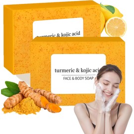 Jabón Turmeric Soap,jabon aclarante,jabon de curcuma,Contiene jengibre, limón y ácido kójico, hidrata, ilumina y tiene propiedades antioxidantes, apto para todo tipo de piel (2 PCS).