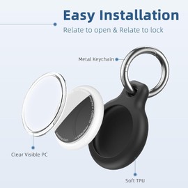 YOKRWO Holder 1-Pack Waterproof TPU Shell Protective Case for Airtags 2nd Gen (2026) & 1st, Anti-Scratch Keychain for Apple for Air Tags with All Metal Key Chain Key Ring Clip for Air Tagholder, Black