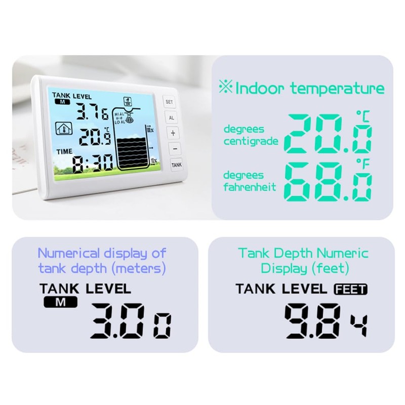 VISLONE Ultrasonic Water Level Monitor Tank Liquid Level High/Low Alarm