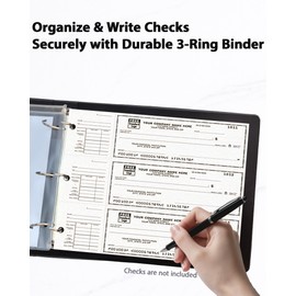 3 Rings Check Binder for 3 on a Page Checks, End-Stub Deskbook Checks, for 3 & 9 Holes 9" x11 1/4" Compact Size Checks, Vegan Leather, Home & Office Use
