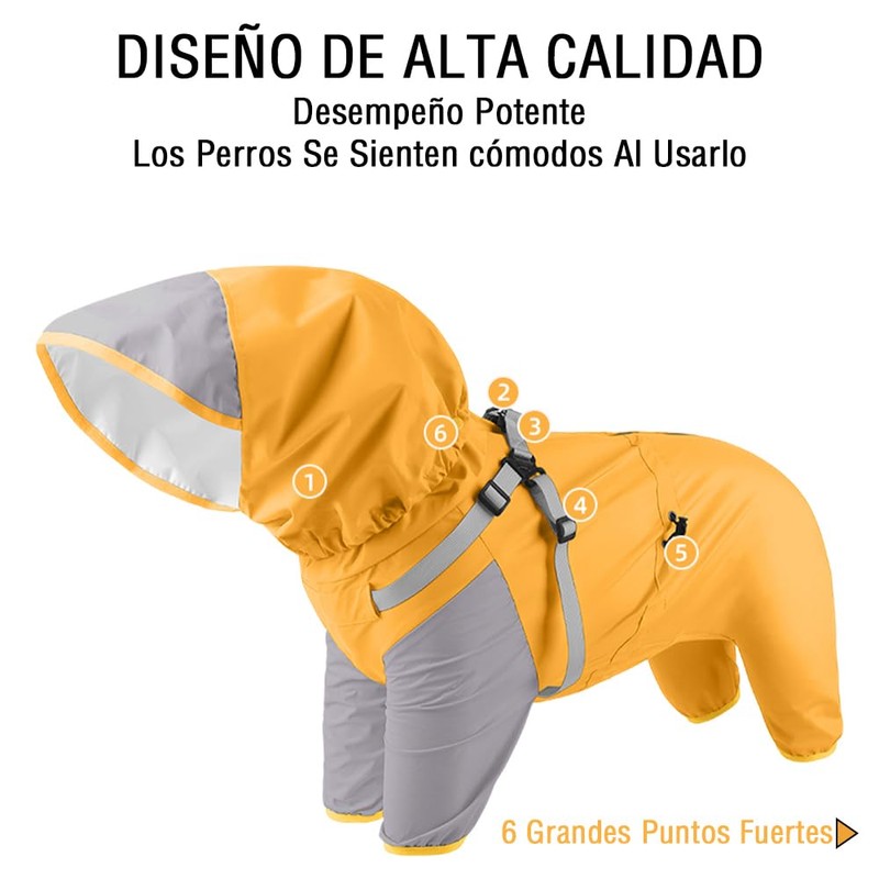 JIEYOUTA Impermeable para Perros, con Capucha Desmontable, Chaqueta y Impermeable