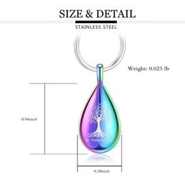 Yinplsmemory Teardrop Urn Keychain for Ashes for Women Men Tree of Life Urn Locket Pendant Ashes Keepsake Cremation Jewelry