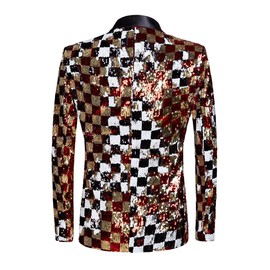 PYJTRL Men Stylish Two Color Conversion Shiny Sequins Blazer Suit Jacket (Color, M)