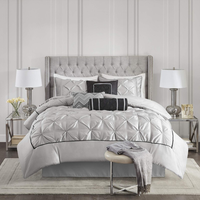 Madison Park MP10-2577 Laurel 7 Piece Comforter Set, Full Grey