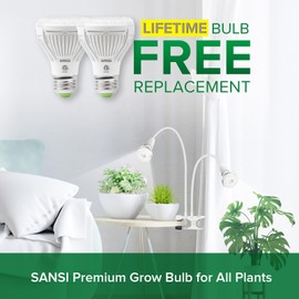 SANSI LED Grow Lights for Indoor Plants, 300W Full Spectrum Clip-on Gooseneck Grow Light with Ceramic Tech.,20W Plant Light for Indoor Growing High PPFD, Lifetime Free Bulb Replacement White, No Timer