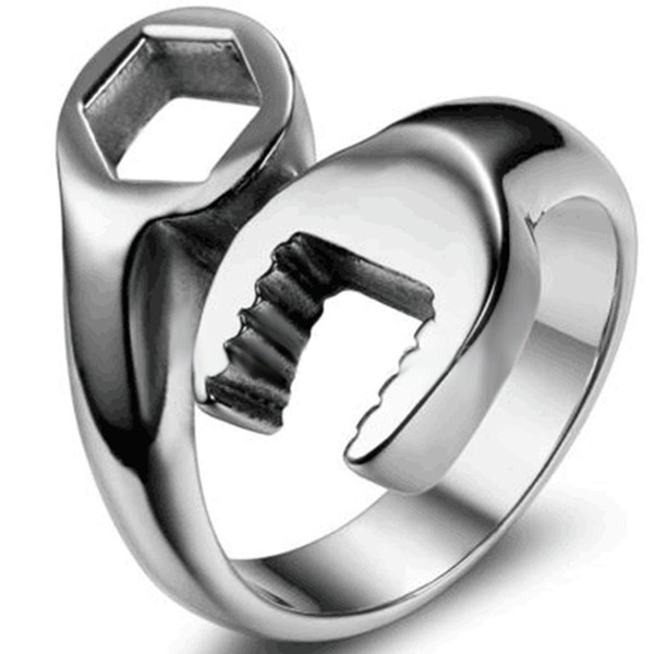 Jude Jewelers Stainless Steel Wrench Style Biker Ring, Metal, Cubic