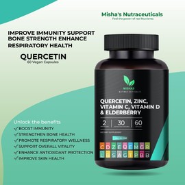 Nutraceuticals Quercetin, Zinc, Vitamin C & D, Bromelain, Elderberry – Immune & Lung Support Supplement for Adults with Artemisinin, Sea Moss, Echinacea, and Allergy Relief – 60 Capsules