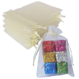 4x6 inch Organza Gift Bags with Drawstring for Jewelry,Candy,Set of 100 Ivory Sheer Fabric Clear Mesh Wrap Sack Sachet for Baby Shower,Birthday,Christmas,Party Favors,Bridal Shower,Wedding,Anniversary