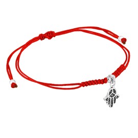 AeraVida Mini Hamsa Hand .925 Sterling Silver Charm on Red Cotton Rope Adjustable Bracelet | Red Hamsa Bracelet for Women