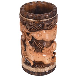 Craft Trade Hand Carved Wooden Pencil Holder for Desk Organizer for Home School Office Supplies Pen Pot Storage Box Suitable for Stationery - Wood
