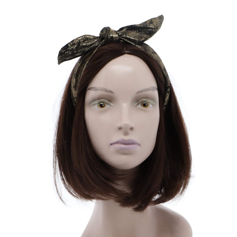 Metallic Covered Holiday Headband With Wired Bow for Women -