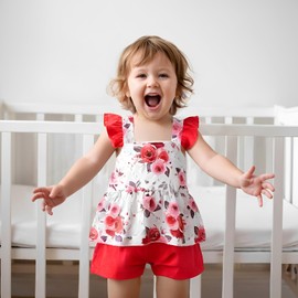 Vitalique 6-9 Month Girl Clothes Infant Baby Shorts Set Floral Toddler Girls' Clothing Ruffle Stuff Cute Gifts Pink Clothes with Belt(6-9M)