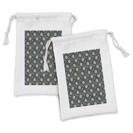 Ambesonne Sunflower Fabric Pouch Set of 2, Helianthus Floral Wild Pointy Petals Repetitive Print, Small Drawstring Bag for Toiletries Masks and Favors, 9" x 6", Dark Sky Blue Mustard