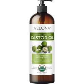 velona Aceite de ricino orgánico certificado USDA de Velona, 16 onzas (con bomba), para el crecimiento del cabello, pestañas y cejas, prensado en...  