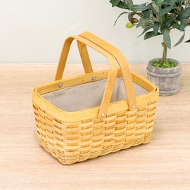 Wood Chip & ratanmikkusu Woven Inner Lining with Carry Cosmetic Storage Basket Small