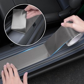 Arespark Carbon Fiber Grey Vinyl Wrap, Cars Window Door Trim Strip Universal DIY Chrome Delete Vinyl Wrap, Door Edge Guards Protection Tape Accessories with Free Tool Kit (1in x 30ft)