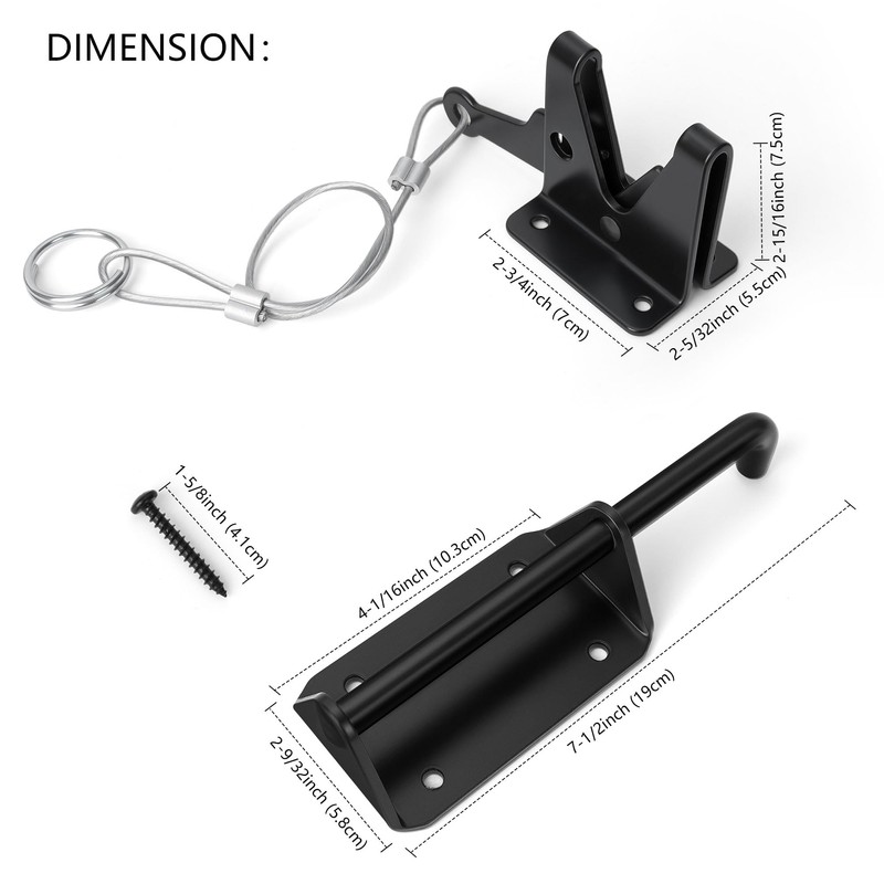 KINJOUZ Heavy Duty Gate Latch for Wooden Fence with Cable