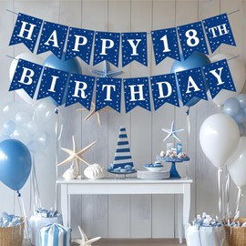 Happy 18TH Birthday Banner Birthday Party Banner DIY Happy Birthday Sign Birthday Hanging Decoration for Women Men Girl Boy Party Supplies(Blue)