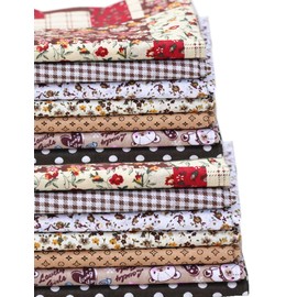 MSCFTFB 14 Pieces Assorted 7 Designs Square Fabric Bundles Sewing Square Patchwork Precut Fabric Scraps for DIY Quilting Applique Doll Dress Making (Khaki)