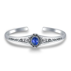 BETHZA Lapis Lazuli Bangle Bracelet for Women 925 Sterling Silver Vintage Bohemian Cuff Bangles Genuine Lapis Lazuli Gemstone Jewelry Gifts for Mom Wife