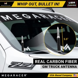 Anodized Silver Carbon Fiber 50 Cal Bullet Antenna for Chevy Silverado & GMC Sierra 1500 2500 (1999-2026) – Billet Aluminum, UV & Chip-Resistant, Car Wash Safe, Short Truck Replacement Accessories