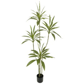 Artificial Cordyline Plant, Indoor Potted Plant, 5 Stems with Black Planter, Suitable for Large Indoor Living Room Decorations, Potted Plants, and Window Display Scenes (Green-5.3ft)