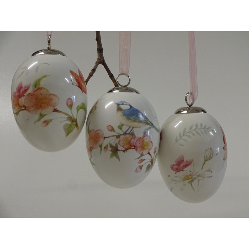 Set of 3 Easter Eggs Easter Decoration Ceramic with Flowers