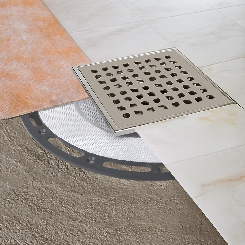 4-Inch Square Shower Drain with Bonding Flange - Durable Stainless