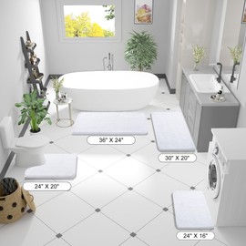 OLANLY Bathroom Rugs 36x24, Extra Soft Absorbent Chenille Bath Rugs, Rubber Backing Quick Dry, Machine Washable Bath Mats for Bathroom Floor, Tub and Shower, Home Decor Accessories, White