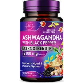 Ashwagandha Supplements 2100 mg - Extra Strength Ashwagandha Capsules for Women with Plant Powder & Root Extract, Black Pepper for High Absorption, Non-GMO, Bottled in the USA, 120 Vegetarian Capsules