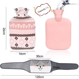 Pack of 3 Heat Belt Back, Hot Water Bottle, 1 Litre Hot Water Bottle Belt, Hot Water Bottle with Cover, Period Heat Belt, Puppy Animal Hot Water Bottle, Small for Back, Belly and Neck, Rubber Hot
