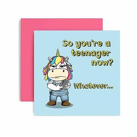 Huxters Teenager 13th Birthday Card – Teenage Girls Sister Daughter – Fun Unicorn Happy Birthday Card – Birthday Card for Friend Girl BFF Teenage Teenager Birthday Card Envelope