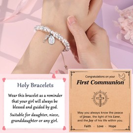 UNGENT THEM First Communion Gifts for Girls Catholic First 1st Holy Communion Decorations Cross Rosary Bracelets Goddaughter