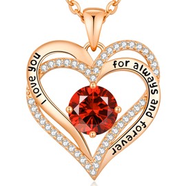 Necklaces for Women Copper Love Heart Pendant Plated Rose Gold Birthstone Necklace Jewellery Gifts for Mum Wife Girlfriend Anniversary Mothers Day Christmas Valentines (Rose Gold-01-Jan&07-July)