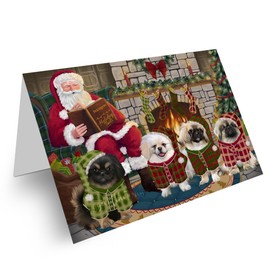 Christmas Dog By The Fire - Pekingese Dog Note Cards - Pets Invitation Cards with Envelopes - Pet Artwork Note Cards for All Occasions (1 Note Card)