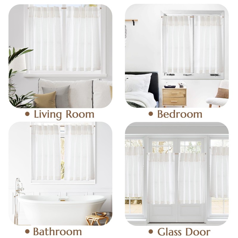 jinchan Linen Pinch Pleated Kitchen Curtains 36 Inch 2 Panels,