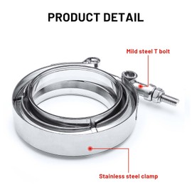 2.5 Inch Stainless Steel V Band Clamp with Mild Steel Male Female Flanges for Turbo Exhaust Downpipes Racing Ford Pickup Truck Exchange Exhaust Accessories(2 PCS)