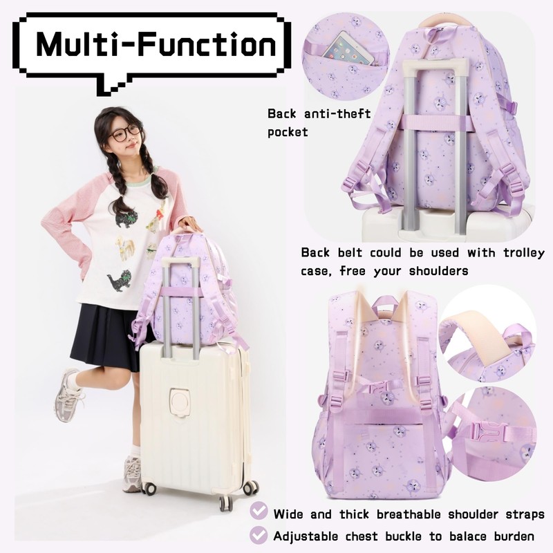 2Pcs Girls Backpack for Kids School Bag with Lunch Bag,
