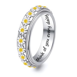 LYTTMAB Flower Spinner Ring for Women, Sterling S925 Silver Anxiety Ring For Daughter, Fidget Ring (Daisy Ring, 10)