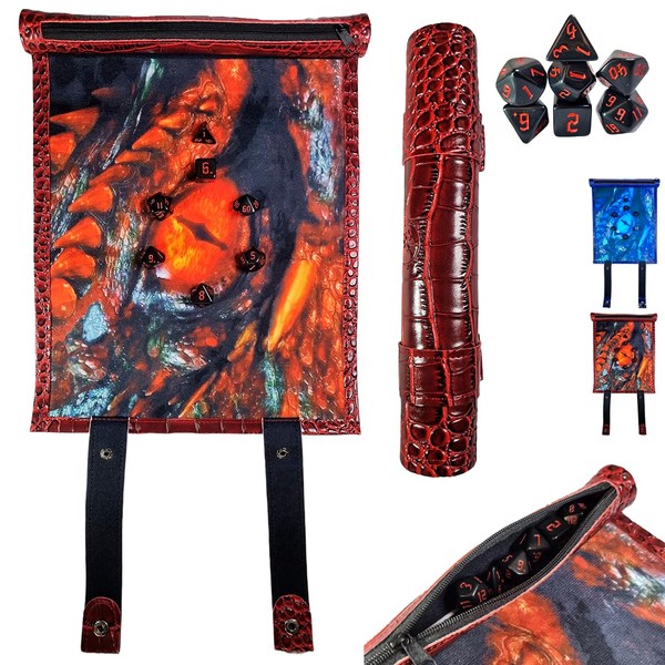 Power Beast Dungeon 2 in 1 Dice Bag and Dice Board Dragon, Tray with Dice Set, 7 Pieces Dice Included, D&D, Dungeons and Dragons, DND, RPG, Role Playing (FIREDRAGON)