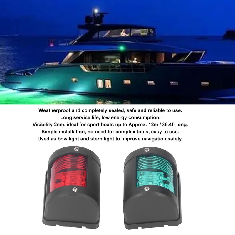 2Pcs LED Navigation Light PC Starboard Green Port Red 112.5°