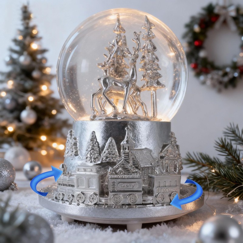 Hpoeude Musical LED Light Up Snow Globe with Rotating Train,